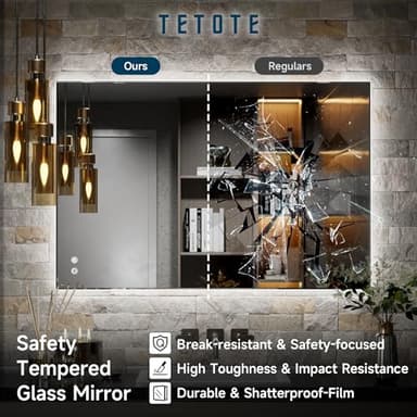 TETOTE 40 x 32 LED Backlit Bathroom Mirror with Light,3Color White/Warm/Natural,Anti-Fog Lighted Mirror,Dimmable,Vanity Mirror,Wall Mounted - Image 8