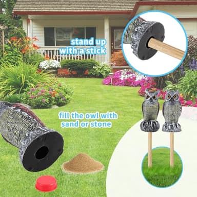 Hedoc 2 Pack Fake Owl Decoys to Scare Birds Away from Gardens and Rooftop, Long-Eared Owl Bird Deterrents, Nature Scarecrow Plastic Owls Pest Repellent, Owl Statue for Garden Decor, Yard Decoration - Image 5