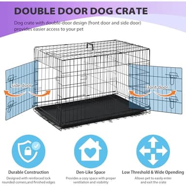 BestPet | Dog Crate | 48" | Black | Foldable Metal Kennel with Double Doors, Secure Slide-Bolt Latches, Leakproof Tray | Portable Dog Cage for Large Breeds | for Travel, Indoor & Outdoor Use - Image 3