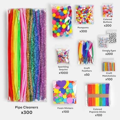FUNZBO 2000Pcs+ Arts & Crafts Supplies Kits for Kids, DIY Craft Supplies for Toddlers Art Supply Tools Set Include Pipe Cleaners,Pom Poms and Feather, Crafts Birthday Gifts for Kid Girls Ages 4-8-12 - Image 2