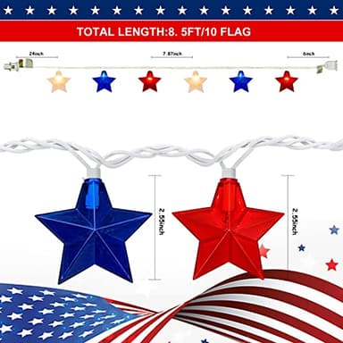 Red White and Blue Star Lights,8.5ft LED Waterproof 10 Star String Lights for 4th of July Decorations,Fairy Lights Perfect for Indoor Outdoor Independence President Patriotic Theme Memorial Day Decor - Image 2