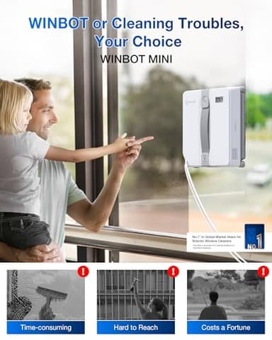 ECOVACS WINBOT Mini Window Cleaning Robot - Compact Design, Dual Nozzles with Ultrasonic Spray, 9-Stage Protection System, Intelligent Path Planning, 3 Cleaning Modes, Anti-Slipping System - Image 2
