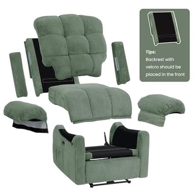 Welzona Updated Power Recliner Chair, Adjustable Electric Recliner Chairs for Adults, Ultra-Comfy Corduroy Recliner Chair for Small Space, Tool-Free Assembly, 2 Side Pockets and USB Port, Green - Image 5
