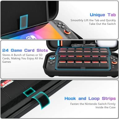 daydayup Switch Carrying Case Compatible with Nintendo Switch 2, with 24 Games Cartridges Protective Hard Shell Travel Carrying Case Pouch for Console & Accessories DS case - Image 6