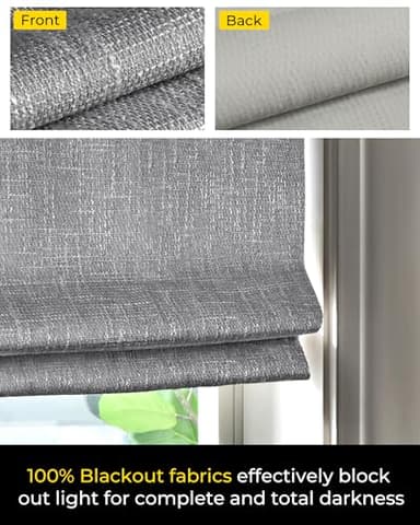 No Tools No Drill Cordless Roman Shades for Indoor Windows 100% Blackout, for Window Size 42" W × 64" H Charcoal - Image 4