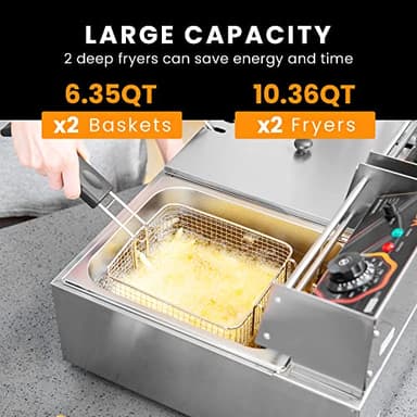VIVOHOME 110V 20.7 Qt Commercial Electric Deep Fryer with 2 x 6.35 QT Removable Baskets, Overheat Protection - Image 5