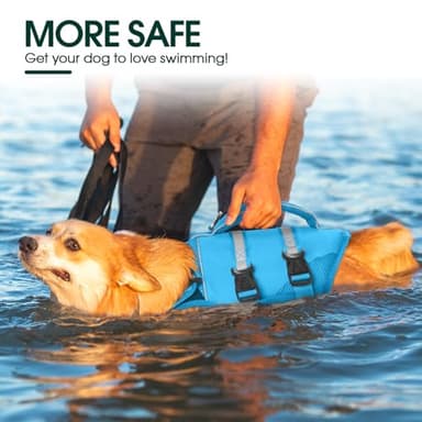 Kuoser Dog Life Jacket, High Flotation Dog Life Vest for Swimming Boating, Adjustable Ripstop Pet Lifesaver for Small Medium and Large Dogs, Reflective Safety Puppy Swimming Vest with Rescue Handle - Image 5