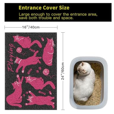 Pink Cat Litter Mat,24x16 Inch - Easy Clean, Anti Slip Trapping Mat for Cat Litter Box & Kitty Litter, Washable, Cute Small Rug for Litter Catching, Indoor Cat Accessories, Black and Pink - Image 3