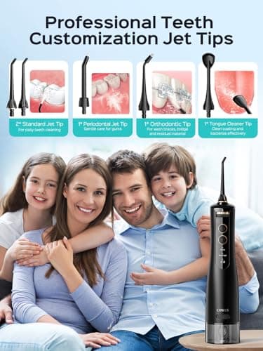 COSLUS Portable Water Flosser for Teeth: 10 Pressure Settings Professional Water Dental Pick for Orthodontic, Braces & Sensitive Gums - Cordless for Travel Use, for Adults Teens, BPA-Free, E40 - Image 9
