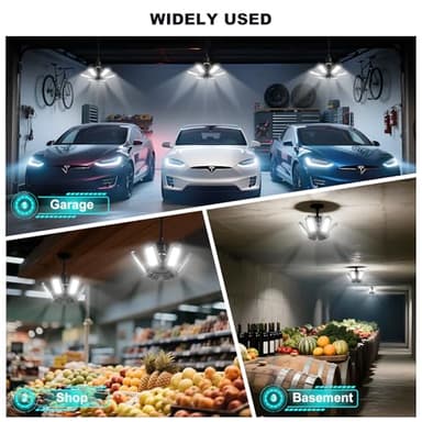 Brobantle LED Garage Ceiling Lights 8 Pack 120W Deformable Garage Shop Light for Attic Basement Workshop Screw in E26 E27 Base - Image 7