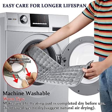 Heating Pad,Electric Heating Pads for Back,Neck,Abdomen,Moist Heating Pad for Shoulder,Knee,Arms,Legs,Dry/Moist Heat & Auto Shut Off,Birthday Gifts for Men and Women(Light Gray, 24''×12'') - Image 6