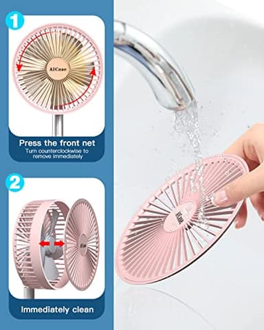 AICase Stand Fan,Folding Portable Telescopic Floor/USB Desk Fan with 7200mAh Rechargeable Battery,4 Speeds Super Quiet Adjustable Height and Head Great for Office Home Outdoor Camping-pink - Image 7