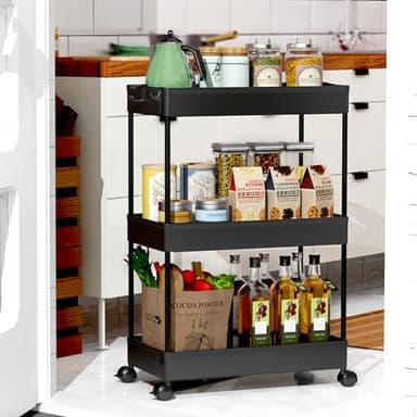 SPACEKEEPER Rolling Storage Cart 3 Tier Bathroom Cart Organizers with Wheels Laundry Room Organization Mobile Shelving Unit Utility Cart Storage Shelves Multi-Functional for Office, Home, Black - Image 8