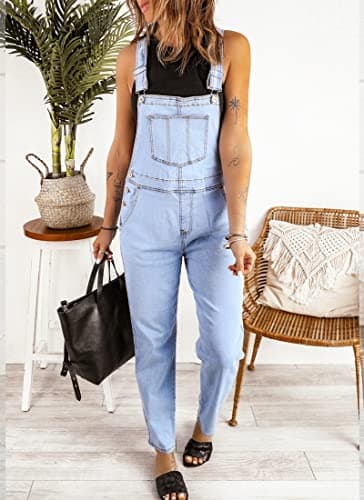 luvamia Flexclusive Women's Casual Adjustable Denim Bib Overalls Jeans Pants Fashion Loose Overall Jumpsuits for Women 2025 Powder Blue Size Medium - Image 4
