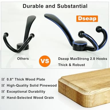 Dseap Coat Rack Wall Mounted - 24" Long 6 Tri Hooks, Heavy Duty Wooden Wall Coat Hanger Coat Hook for Clothes Hat Jacket Clothing, Natural and Black - Image 3
