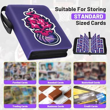Basketball Card Binder, Trading Sports Card Binder Holder 900 Pockets with 50 Removable Pages, 9 Pocket Collector Album Storage Double Sided,Folder Book Case Gift for Boys And Girl (Purple) - Image 6