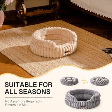 MEWOOFUN Dog Bed for Medium Dogs, Washable Large Cat Beds for Indoor Cats, Donut Pet Bed for Dogs and Cats with Anti-Slip Bottom (Camel, 27"x27"x10") - Image 3