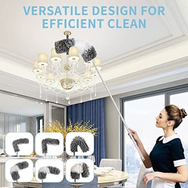 Microfiber Feather Duster with Extension Pole 30 to 100 inches, Reusable,Bendable, Washable Dusters for Cleaning Ceiling Fan, High Ceiling, Blinds, Furniture & Cars, 12PCS - Image 2