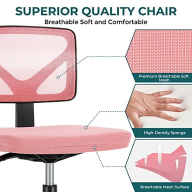 DUMOS Armless Desk Chairs with Wheels, Ergonomic Adjustable Home Office Swivel Rolling Task Chair No Arms, Comfy Mesh Mid Back Computer Work Vanity Desk Seat for Small Spaces, New Pink - Image 4