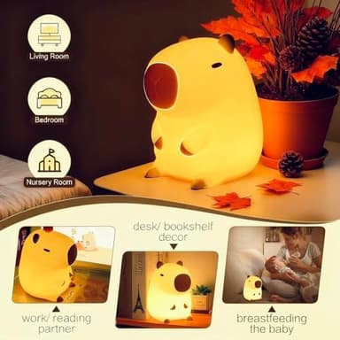 YR YRHH-PET Capybara Cute Night Light, Squishy Capybara Lamp Xmas Gifts Toys, Rechargeable LED Dimmable Silicone Nightlight for Kids, Funny Light Up Capibara, Baby Nursery College Dorm Fall Décor - Image 6