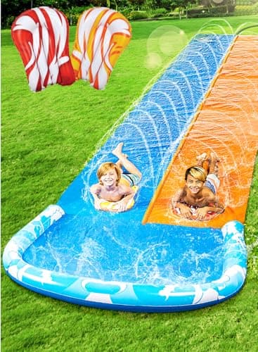 JOYIN 22.5ft Water Slides and 2 Bodyboards, Lawn Water Slide Summer Slip Waterslides Water Toy with Build in Sprinkler for Backyard Outdoor Water Fun for Kids - Image 1