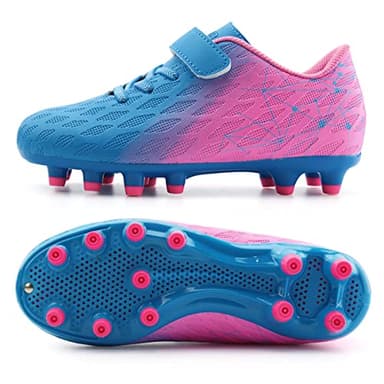 brooman Kids Firm Ground Soccer Cleats Boys Girls Athletic Outdoor Football Shoes(9,Blue Pink) - Image 6