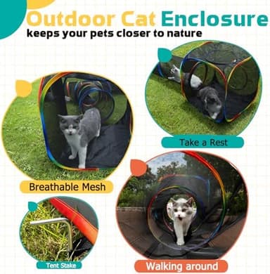 LUCKITTY Outdoor Rainbow Cat Enclosures Playground,Outside House for Indoor Cats Include Portable Tent, Circle Cat Playpen Tunnel Catio, for Cats, Kitty and Small Animals,Within Storage Bag - Image 5