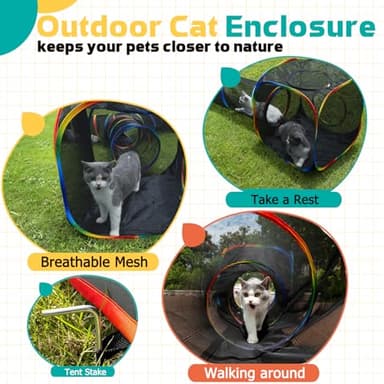 LUCKITTY Outdoor Rainbow Cat Enclosures Playground,Outside House for Indoor Cats Include Portable Tent, 2 Way with 2 Cube Tunnel, for Kitty and Small Animals,Within Storage Bag - Image 4