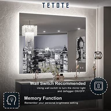 TETOTE 40 x 32 LED Backlit Bathroom Mirror with Light,3Color White/Warm/Natural,Anti-Fog Lighted Mirror,Dimmable,Vanity Mirror,Wall Mounted - Image 5