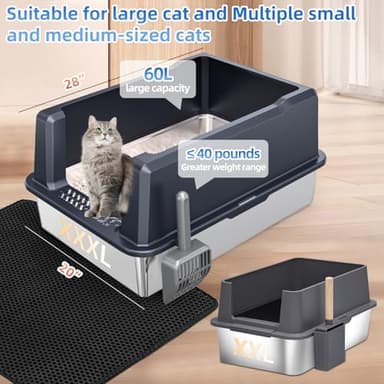 XXXL Extra Large Stainless Steel Litter Box, 28" L x 20" W x 14" H Super Large Stainless Steel Litter Box, Suitable for Large Cats and Multiple Cats, Non-Sticky, Anti-Leakage, Easy to Clean - Image 7