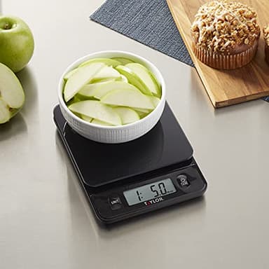Taylor Glass Top Food Scale with Touch Controls, 11 lb Capacity, Sleek Black Design for Precision Food Measurement in Grams and Ounces - Image 6