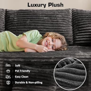 106" Cloud Sectional Couch with Chaise Lounge,L Shaped Modular Modern Sofa,Comfy Corduroy Fluffy Sofa with Deep Seat,No Assembly Required Couch for Living Room(Right,Plush Corduroy,Gray) - Image 8