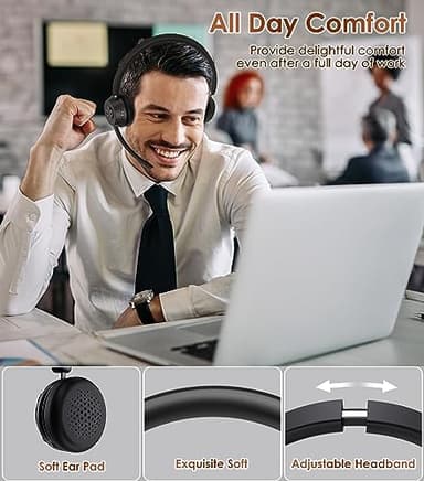 (Upgraded Version) Wireless Headset, Bluetooth Headset with Noise Cancelling Microphone, Best Headphones with Mic Mute & USB Dongle for PC/Computer/Laptop/Cell Phones/Remote Work/Call Center - Image 6