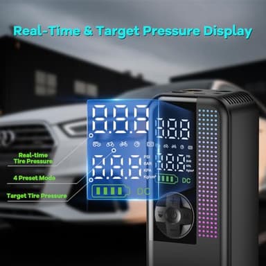 Tire Inflator Portable Air Compressor, 150 PSI Cordless Air Pump, Dual Power 6000mAh, 12V DC Car Plug, Fast Inflation 24L/Min, Auto Shut-Off, LED Light, 4 Preset Modes for Car, Bike, Motorcycle, Balls - Image 5