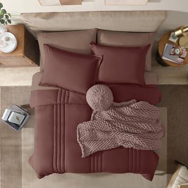 Monbix Full Comforter Set - 7 Pieces Dark Red Bed in a Bag Full Size Bedding Sets with Comforters, All Seasons Down Alternative Comforter with Sheets,Pillowcases & Shams - Image 2