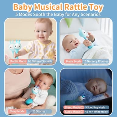 alilo Smarty Bunny Baby Rattle Musical Light Up Toys, Infants Newborns Baby Toys 0-3-6-12-18-24 Months,1 Year Old Boy Girl Gifts, 4 Music Modes and Color Recognition Function with 9 Color Card - Image 3