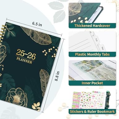 2025-2026 Planner Weekly and Monthly, Jul 2025 - Jun 2026, 6.5" x 8.8" Academic Planner with Tabs, Hardcover Agenda Planners with Spiral Binding, Green - Image 2