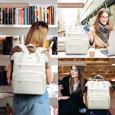 LOVEVOOK Leather Laptop Backpack for Women 15.6 inch,Travel Backpack Purse Nurse Teacher Backpacks Computer Laptop Bag,Professional College Business Work Carry On Backpack with USB Port,Beige White - Image 6