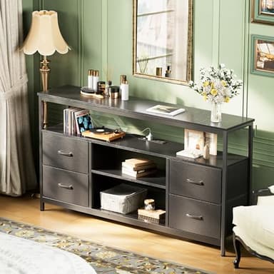 Huuger TV Stand Dresser with Power Outlets and LED Lights, 4 Drawers Entertainment Center with Shelf, 54 Inch Media Console for 55 60 Inch TV, 4 AC Outlets, 2 USBs, Dresser with PU Finish, Black - Image 9