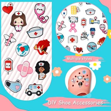 QAUYETM 46PCS Nurse Shoe Charms Medical Nursing Decorations Cute PVC Accessories Gift Idea for Women Men Adults Nurses Week Graduation Birthday Party Favors - Image 4