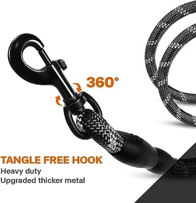Taglory Rope Dog Leash 6 FT with Comfortable Padded Handle, Highly Reflective Threads Leash for Medium Large Dogs, 1/2 inch, Black - Image 6