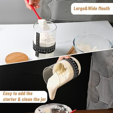 Xileanalee Pro Sourdough Starter Jar Kit 2 Packs-35 Oz Sourdough Bread Starter Jar Kit with Date Marked Feeding Band,Thermometer,Spatula,Cloth Cover& Lid for Sour Dough Bread Loaf (2 Pcs) - Image 7