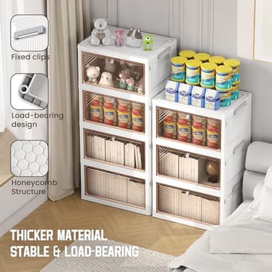 AHEONLAR 4 Tier Plastic Storage Bins with Drawers - Foldable Stackable Storage Bins with Lids - Closet Craft Organizers and Storage - 24QT Plastic Drawer Storage for Bedroom Study Toy Room Office - Image 7