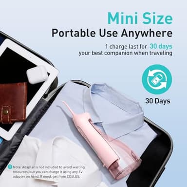 COSLUS Water Dental Flosser Teeth Pick: Portable Cordless Oral Irrigator 300ML Rechargeable Travel Irrigation Cleaner IPX7 Waterproof Electric Flossing Machine for Teeth Cleaning C20(F5020E) Pink - Image 5