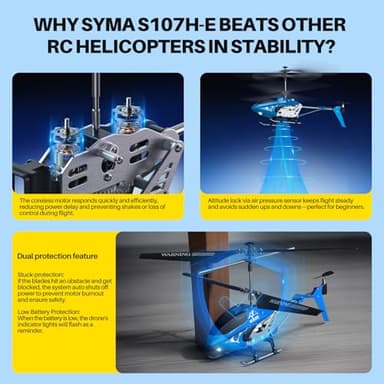 SYMA Remote Control Helicopter, S107H-E Aircraft with Altitude Hold, One Key take Off/Landing, 3.5 Channel, Gyro Stabilizer and High &Low Speed, LED Light for Indoor to Fly for Kid and Beginner Blue - Image 7