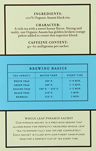 Harney & Sons Black Tea, Organic Assam, 1.7 oz, 20 Sachets (Pack of 6) - Image 2