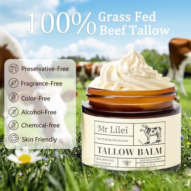 Grass-Fed Beef Tallow Balm for Skin with Raw Honey - Face & Body Moisturizer - Natural Whipped Skin Care Cream for Dry Skin- Hydrating Body Lotion for Nourishment (50g/1.76oz) - Image 3