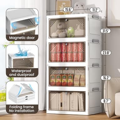 AHEONLAR 4 Tier Plastic Storage Bins with Drawers - Foldable Stackable Storage Bins with Lids - Closet Craft Organizers and Storage - 24QT Plastic Drawer Storage for Bedroom Study Toy Room Office - Image 3