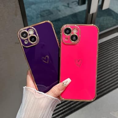 ZTOFERA Designed for iPhone 15 Plus Case 6.7 inch,Cute Plating Edge Love Hearts Pattern with Camera Lens Protection Phone Cover for Girls Women,Hot Pink - Image 7