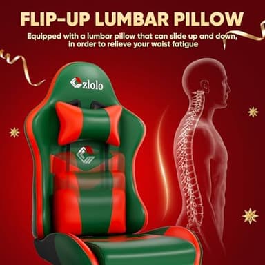 Gaming Chair, Lumbar Support Massage Computer Chair, High Back Gamer Chair, with Footrest and Headrest, Lumbar Pillow, Recline, Wide Seat, Gaming Chairs for Christmas/Birthday Gifts, Green - Image 6